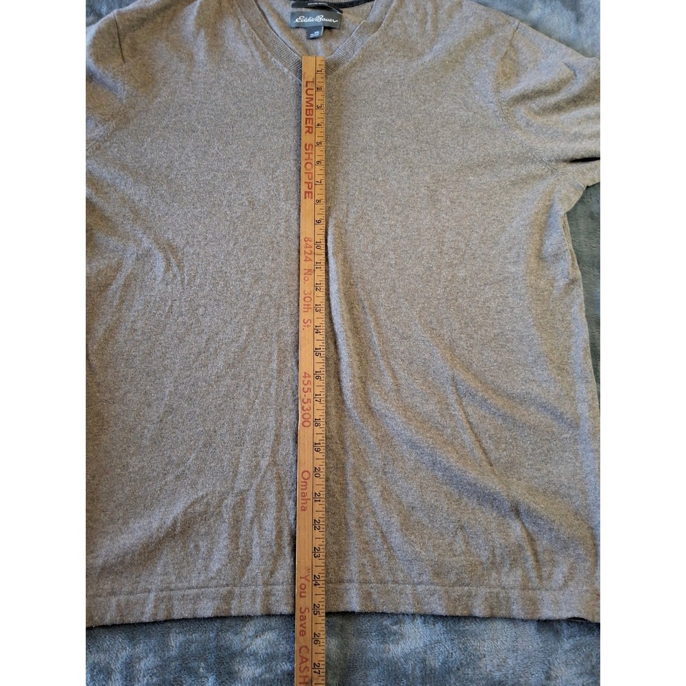 Eddie Bauer Mens TXL‎ V-Neck Sweater Cotton Merino Wool Blend Heather Tan Brown - Picture 10 of 12